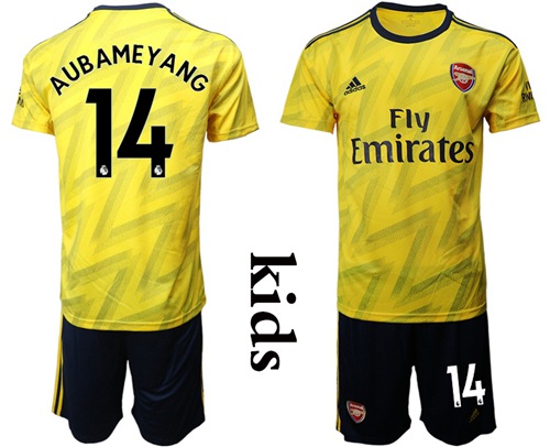 Arsenal #14 Aubameyang Away Kid Soccer Club Jersey